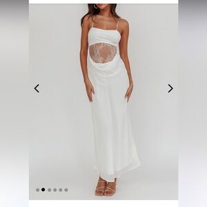 Selfie Leslie White Backless Lace Waist Maxi Dress